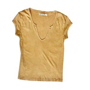 Free People Always Yours Tee Tan / Camel Cap Sleeve Deep V Neck XS